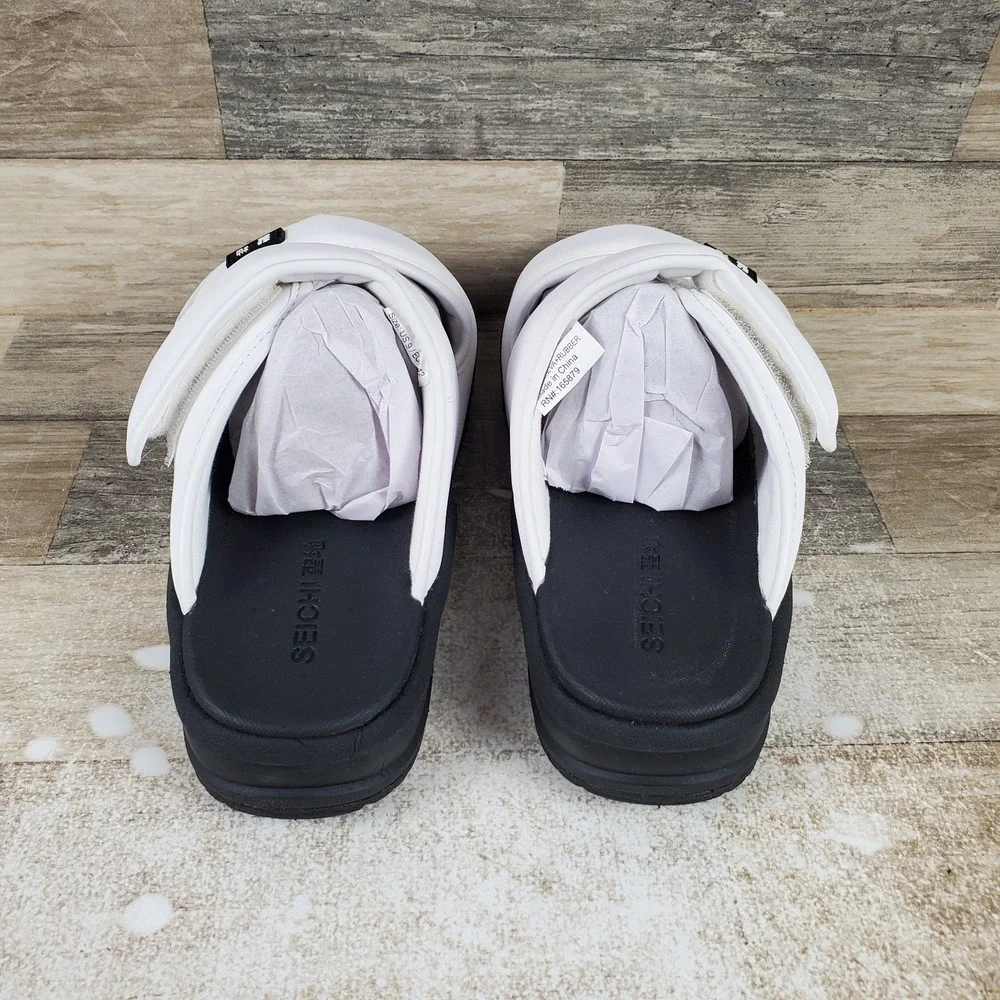 Seichi Senko Mens Slides Sandals‎ Sz 9 White Black Comfort Slip On